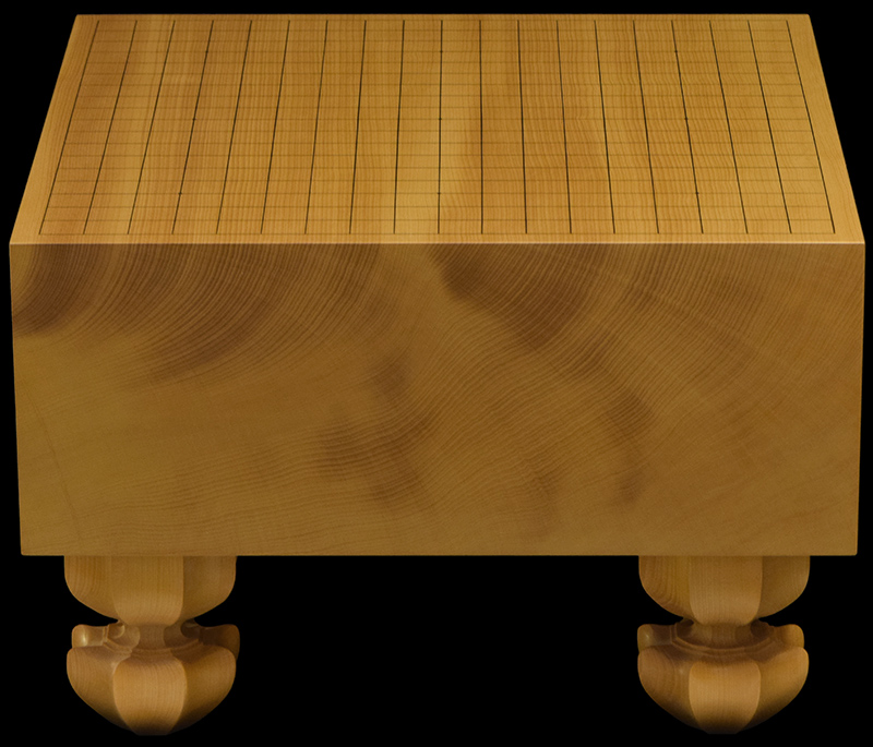 高級囲碁盤　天地柾目　盤厚4.9寸　天柾　木端木口裏面柾目　脚付　へそ有④